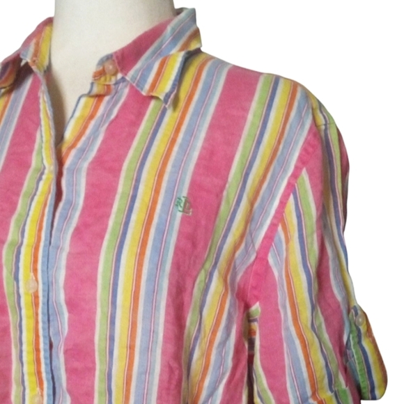 Lauren Ralph Lauren Multicolor Rainbow Stripe Linen Button Up Campshirt Large - Picture 3 of 8